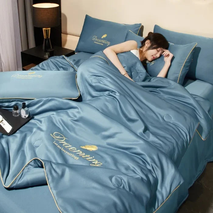 Summer Cool Quilt Silkly Breathable Queen Quilts Air Conditioning Blanket Bedspreads for Double Bed Bedding Pillowcase Sheet