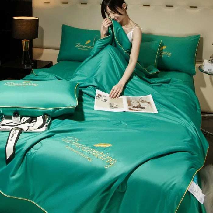 Summer Cool Quilt Silkly Breathable Queen Quilts Air Conditioning Blanket Bedspreads for Double Bed Bedding Pillowcase Sheet
