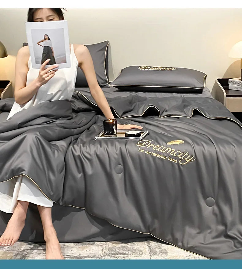Summer Cool Quilt Silkly Breathable Queen Quilts Air Conditioning Blanket Bedspreads for Double Bed Bedding Pillowcase Sheet