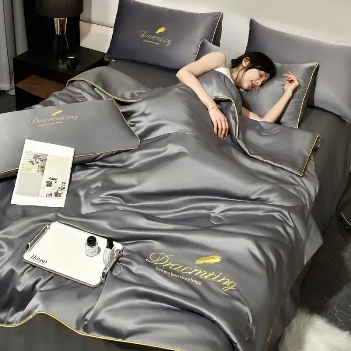 Summer Cool Quilt Silkly Breathable Queen Quilts Air Conditioning Blanket Bedspreads for Double Bed Bedding Pillowcase Sheet